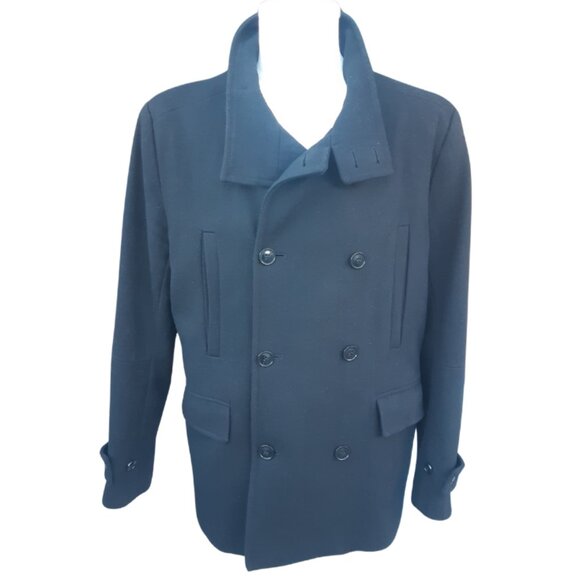 H&M 40R Black Double Breasted Wool Blend Men's Button Up Pea Coat - Picture 2 of 16